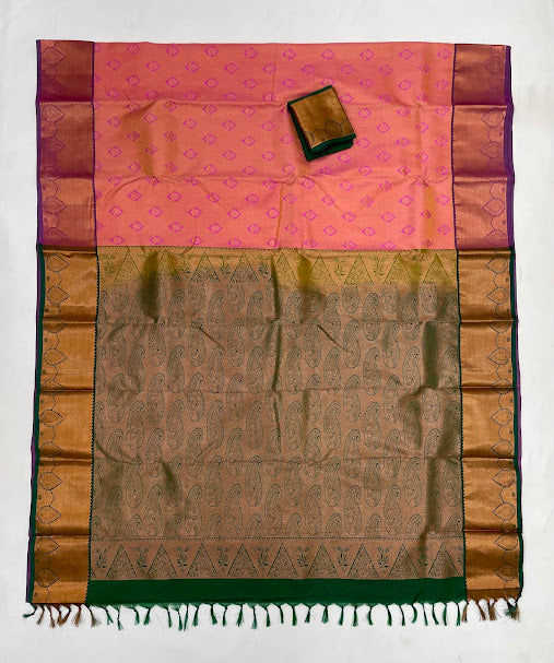 Attractive Pink Color Pure Kanchi Silk Gold Zari Work Saree For Women In Mesa