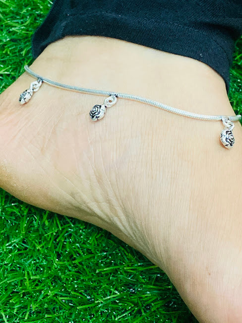 925 Antique Silver Hanging Flower Anklet For Women - 11 Inches In Casa Grande 