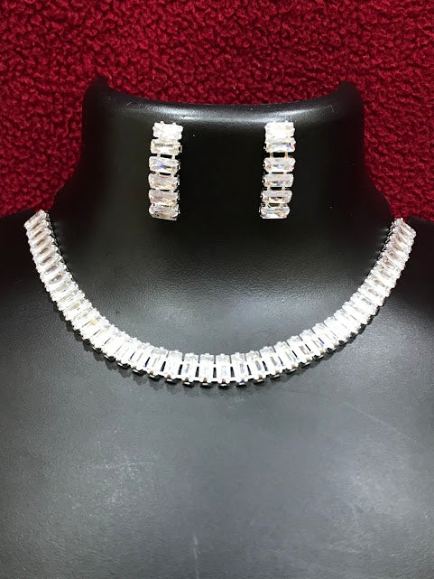 White Color American Diamond Necklace With Earrings Sets Near Me