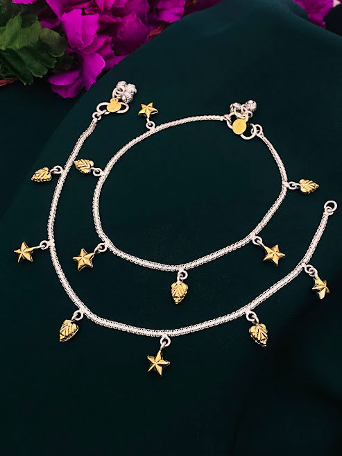 925 Antique Silver Women Star Anklet - 10.5 Inches