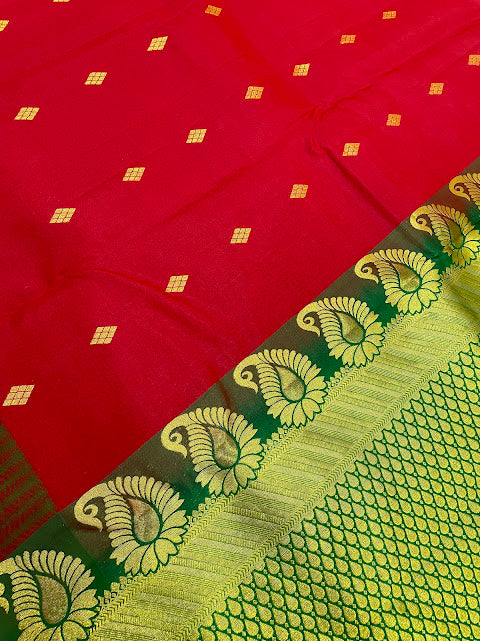 Red Color Pure Kanchi Silk With Gold Zari Work Saree In Suncity