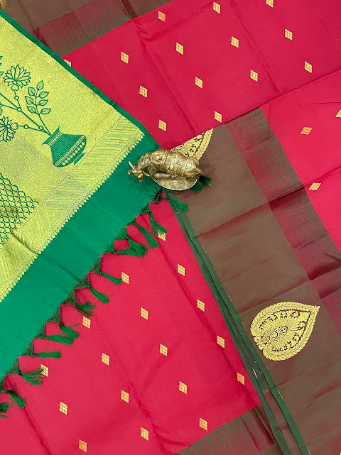 Red Color Pure Kanchi Silk With Gold Zari Work Saree In Tempe