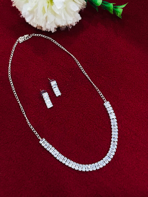 Appealing White Color American Diamond Necklace With Earrings Sets