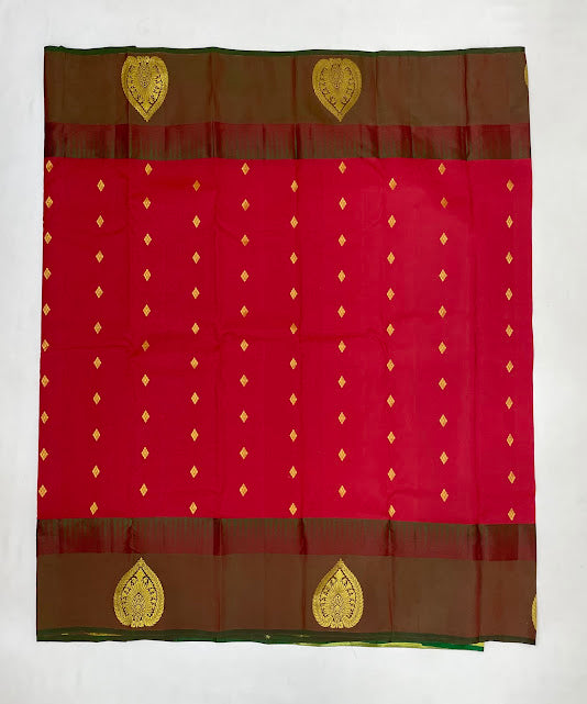 Red Color Pure Kanchi Silk With Gold Zari Work Saree In Chandler
