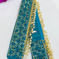 Elegant Teal Blue Color Hip Belt With Golden And White Beads Work