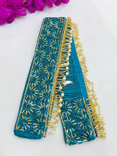 Elegant Teal Blue Color Hip Belt With Golden And White Beads Work