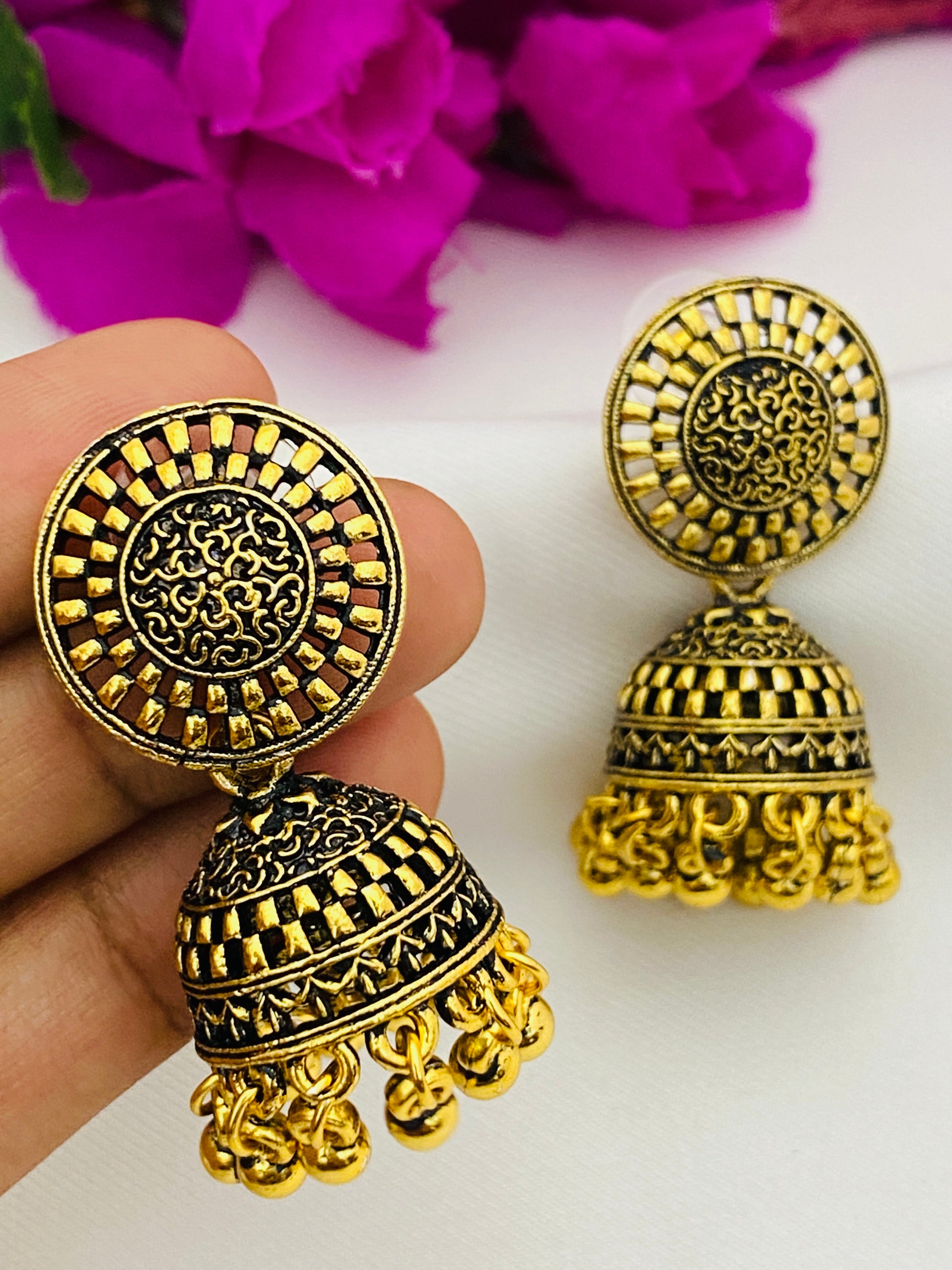 Alluring Gold Plated Jhumka Earrings In USA
