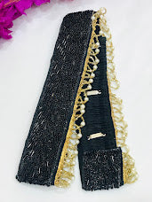 Charming Black Color Hip Belt With Golden And White Beads Work