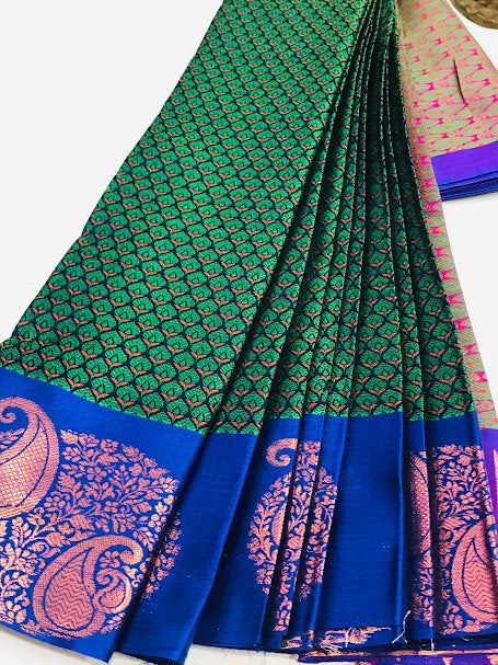 Stunning Green Colored Art Silk Saree With Butta Motifs Design And Rich Pallu In Suncity