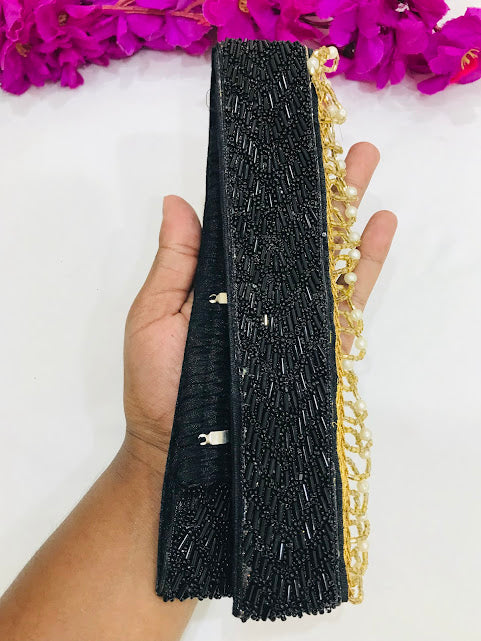 Charming Black Color Hip Belt With Golden And White Beads Work Near Me