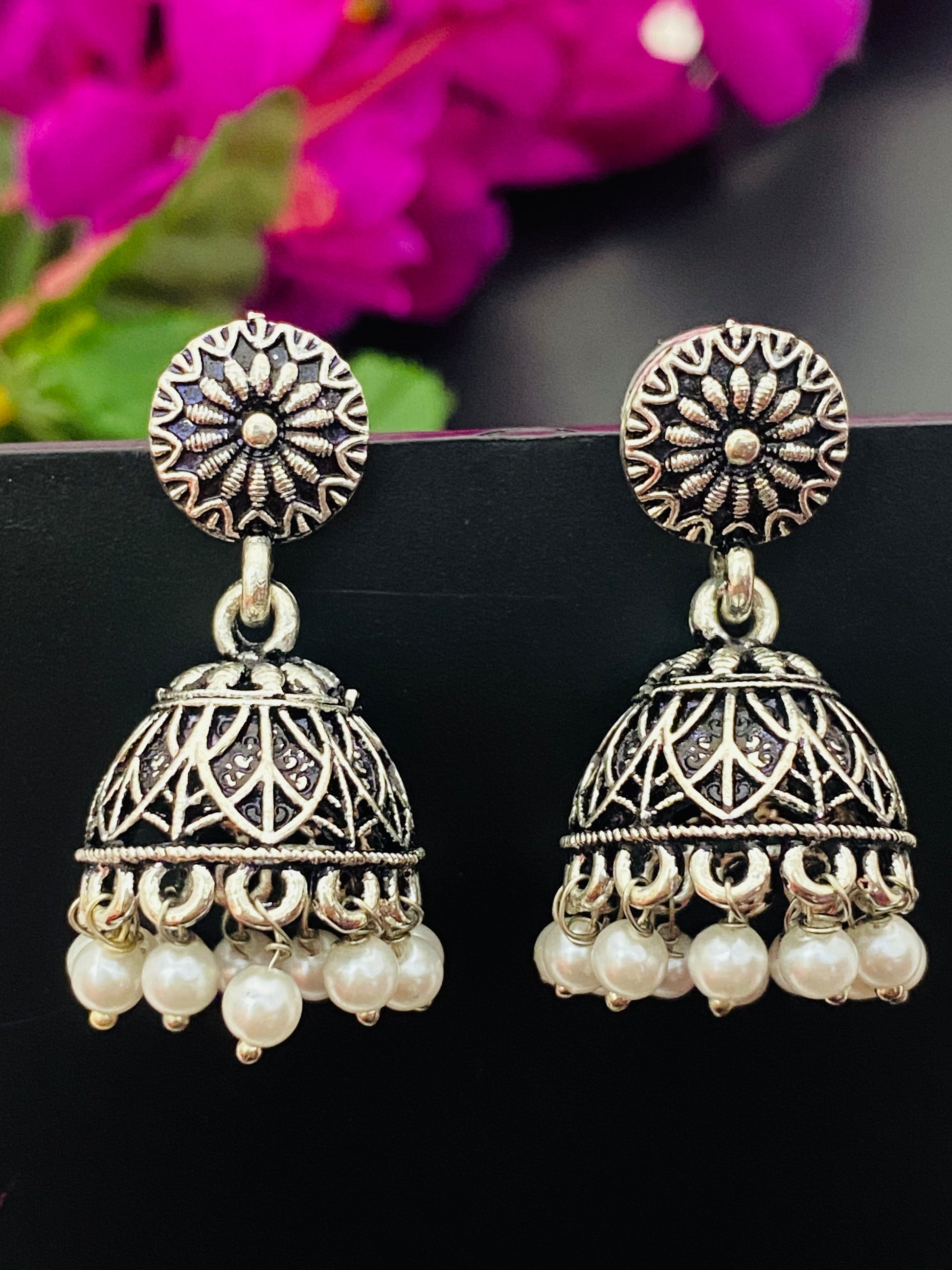 Jhumkas With White Color Beads In Happy Jack