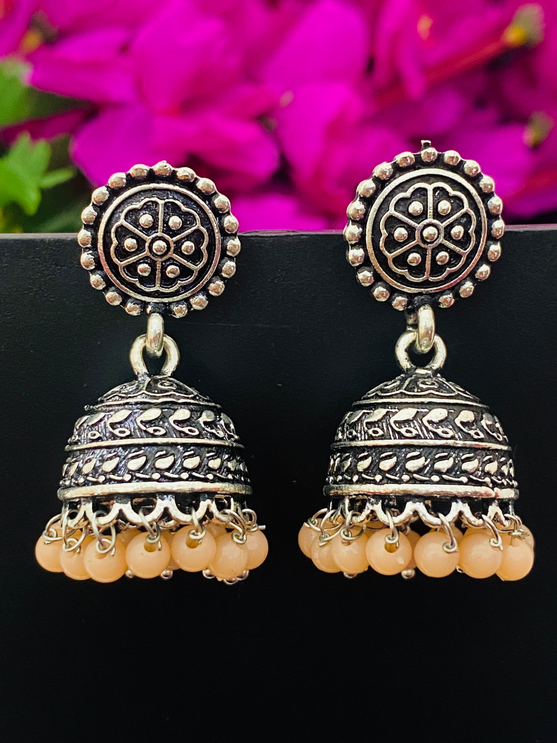  Jhumkas With Peach Color Beads In Chandler