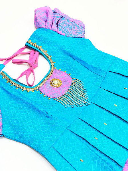 Sky Blue And Pink Color Stones Work Langa Set In Mesa
