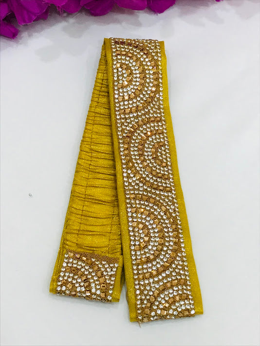 Stunning Yellow Color Saree Belt With Stone Work For Women