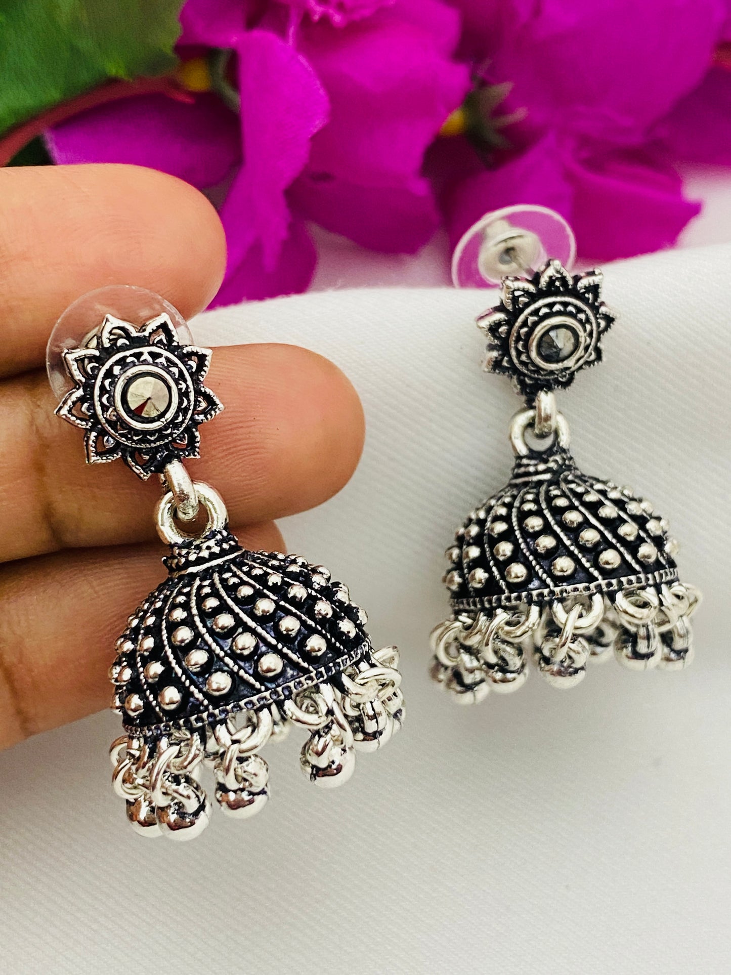 Dazzling Floral Oxidized Silver Plated Earring Near Me