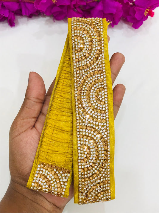 Stunning Yellow Color Saree Belt With Stone Work Near Me