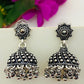 Dazzling Floral Oxidized Silver Plated Jhumka Earrings with Pearl Drops