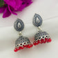 Stunning Red Beads Silver Plated Oxidized Jhumka Earrings