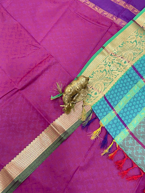 Purple Color Pure Kanchi Silk Zari Border Work Saree In Yuma