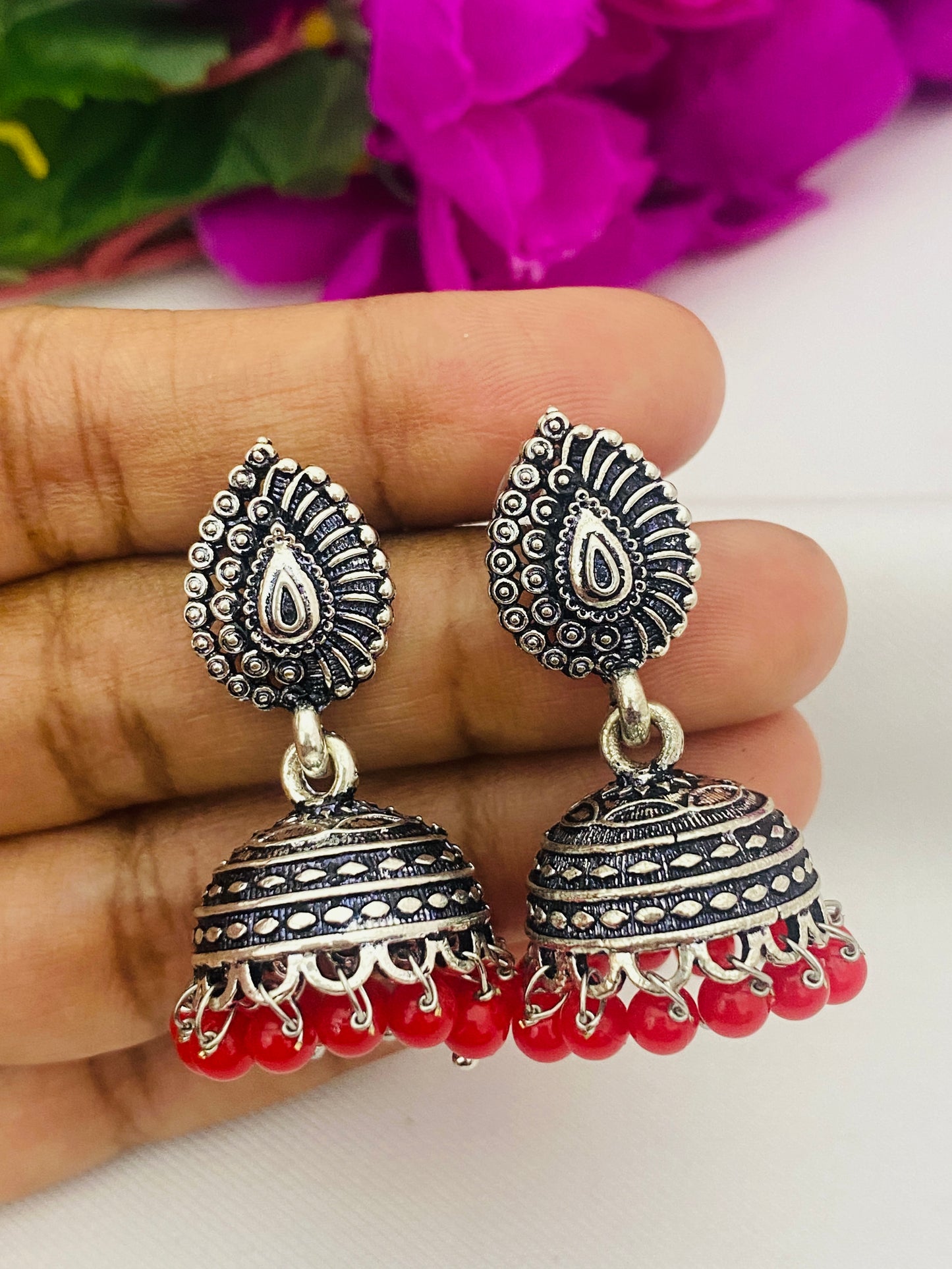 Stunning Red Beads Silver Plated Earring Near Me