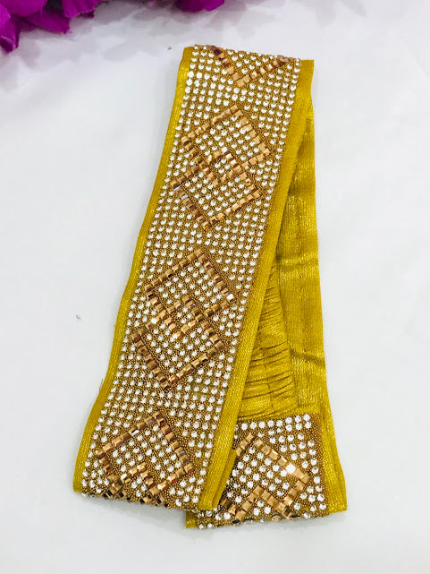 Lovely Yellow Color Hip Belt With Golden Diamond Shaped Design And Stone Work