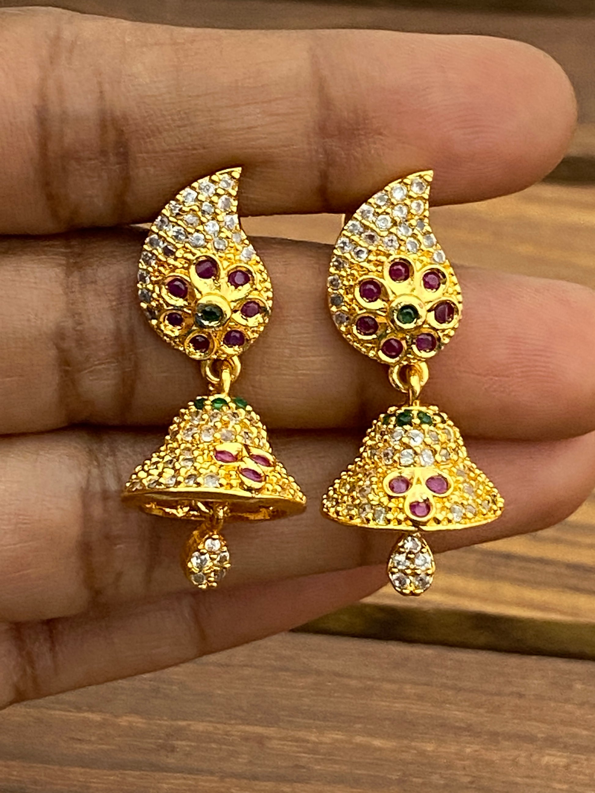 Traditional Gold Plated CZ Stoned Jhumka Earrings