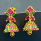 Stunning Gold Plated Ruby And Emerald Traditional Wear Jhumka Earrings For Wedding