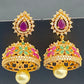 Elegant Gold tone cz ruby green jhumka Earrings