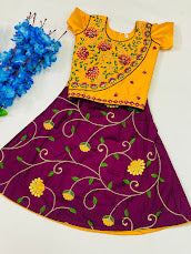 Stunning Yellow Color Kids Lehenga Choli With Embroidery Work