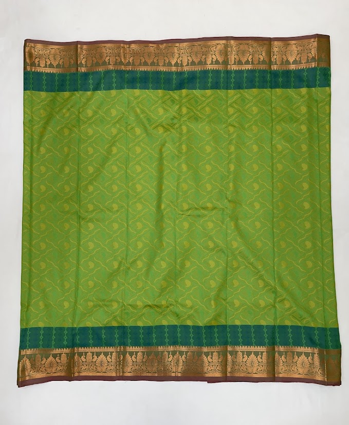 Green Color Pure Kanchi Silk Zari Border Work Saree In Mesa