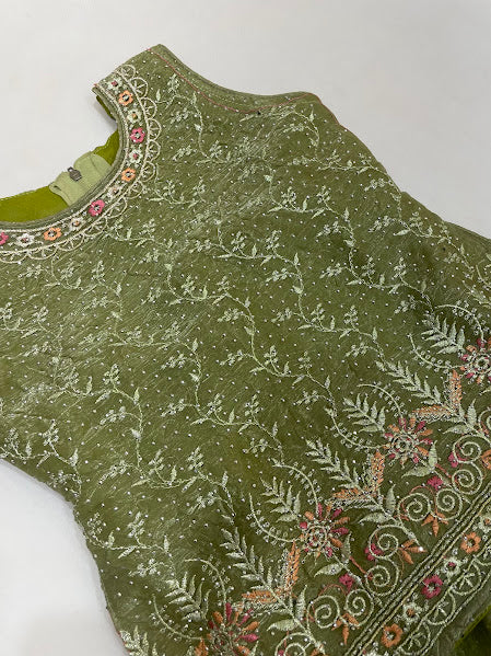 Olive Green Color Chiffon Palazzo Suits In Suncity