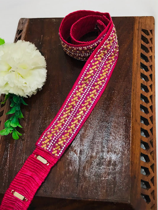 Attractive Pink Color Designer Waist Belt With Stone And Beads Work Near Me