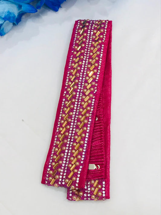 Attractive Pink Color Designer Waist Belt With Stone And Beads Work For Women