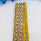 Attractive Gold Colored Saree Belt With Stones And White Beads