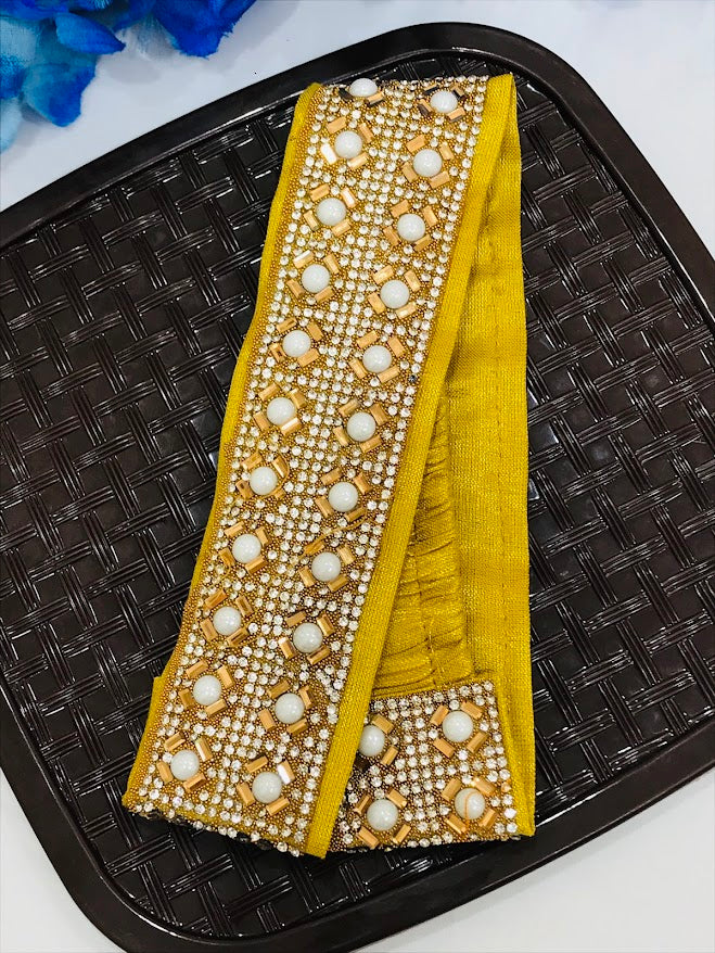  Gold Colored Saree Belt With Stones And White Beads In Suncity