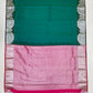 Green Color Soft Silk Saree With Silver Zari Work In Mesa