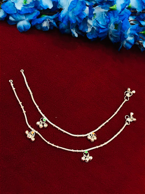 Glimmering Silver Color Anklets With Artificial Stones & Beads For Women