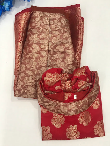 Gorgeous Maroon Color Floral Design Silk Langa Set For Girls Near Me