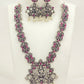 Gorgeous Silver Oxidized Long Lakshmi Haram With Ruby Stone Braded Necklace Set With Earrings