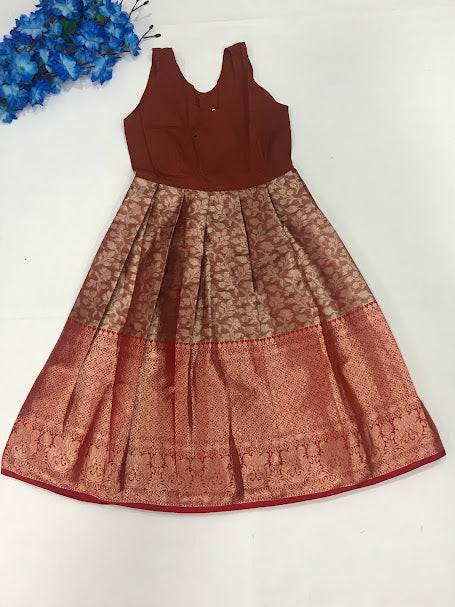 Gorgeous Maroon Color Floral Design Silk Langa Set For Girls In Chandler