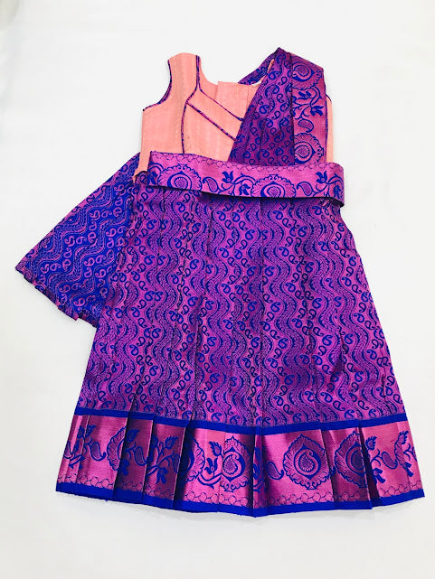 Beautiful Purple Colored Silk Langa Sets For Girls