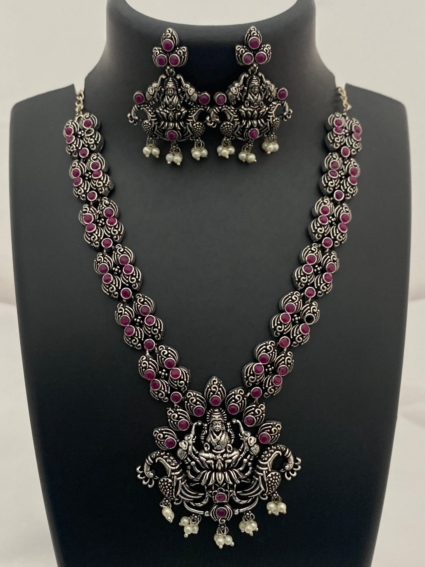 Lakshmi Haram With Ruby Stone Braded Necklace Set With Earrings in Tucson
