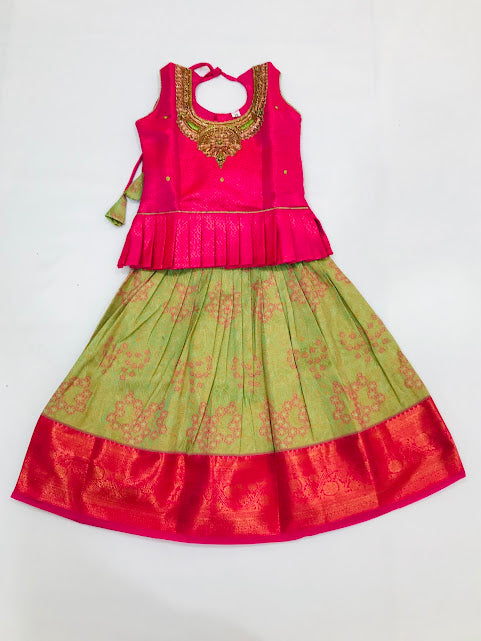 Delightful Pink Colored Embroidery Work Girls Langa Sets