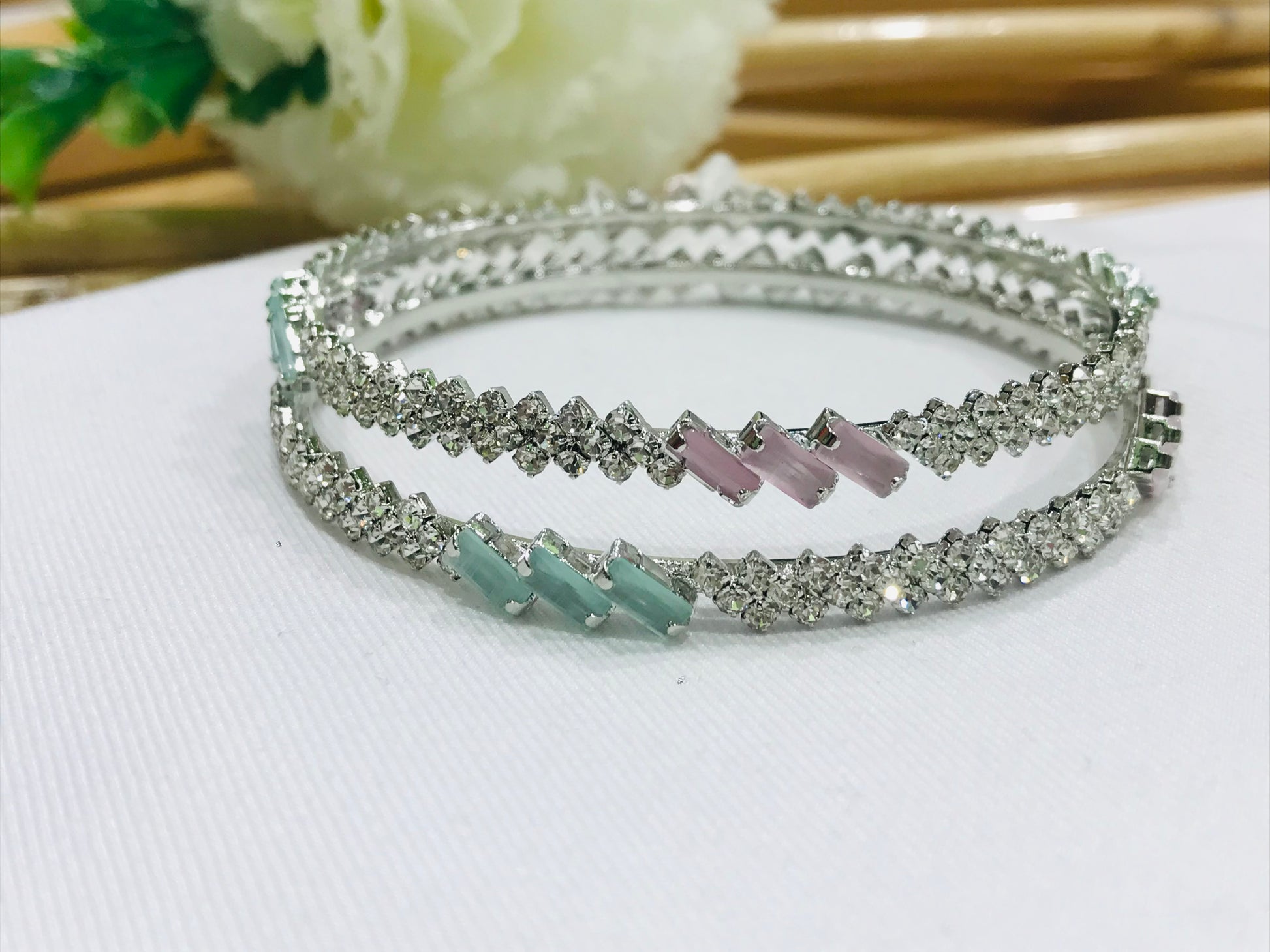 Gorgeous American Diamond Silver Plated Bangles