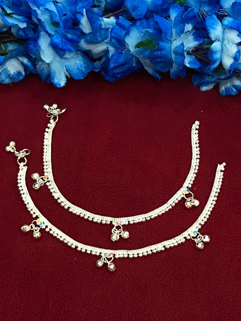 Beautiful Shimmering Silver Color Anklets With Stones And Beads