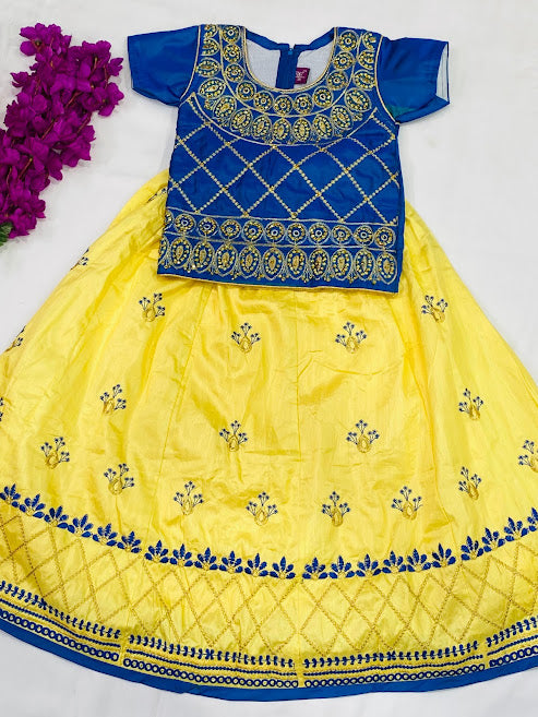 Gorgeous Party Wear Embroidery Work Blue Color Lehenga Choli For Girls