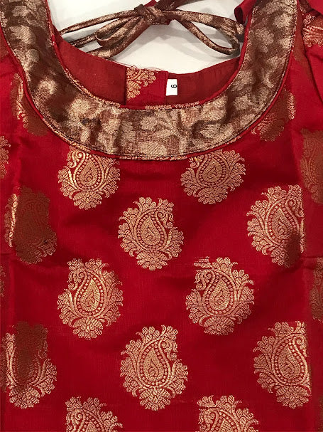 Gorgeous Maroon Color Floral Design Silk Langa Set For Girls In Mesa