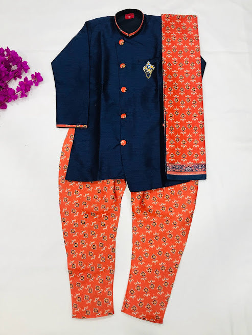 Delightful Dark Blue Colored Kurta With Dhoti Style Pant For Kids Near Me