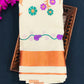 Attractive Kerala Kasavu Cotton Flower Embroidery Saree In USA