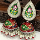 Silver Plated Hand Painted Oxidized Jhumka Earrings in Cotton wood